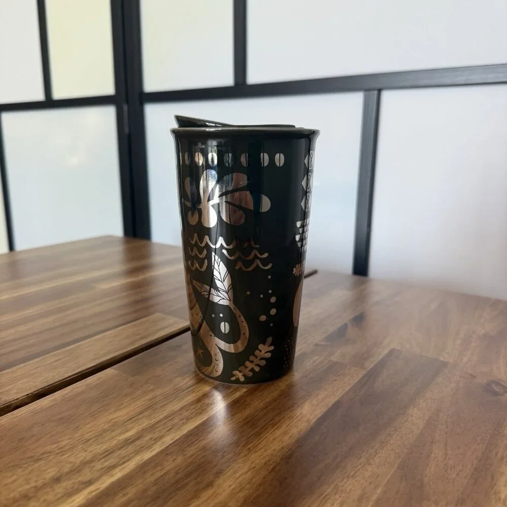 Starbucks Black Silver Mermaid Siren Mug Cup Coffee Travel Collectible 12oz 2017